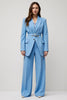 Load image into Gallery viewer, Blue Peak Lapel 2 Piece Wide Leg Satin Business Suits with Belt