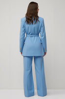 Load image into Gallery viewer, Blue Peak Lapel 2 Piece Wide Leg Satin Business Suits with Belt