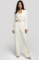 Load image into Gallery viewer, Ivory Shawl Lapel Long Sleeves One Piece Work Jumpsuits with Belt
