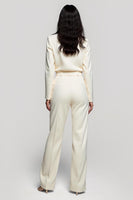 Load image into Gallery viewer, Ivory Shawl Lapel Long Sleeves One Piece Work Jumpsuits with Belt