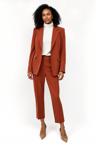 Brick Red Notched Lapel 2 Piece One Button Business Suits