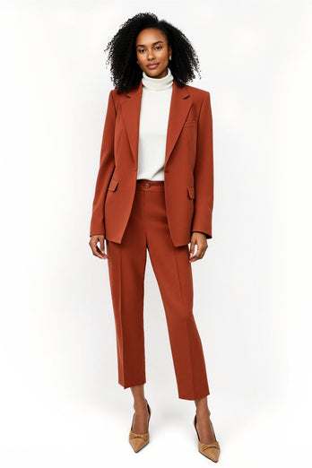 Brick Red Notched Lapel 2 Piece One Button Business Suits