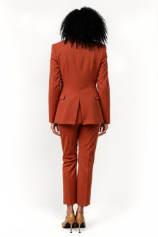 Brick Red Notched Lapel 2 Piece One Button Business Suits