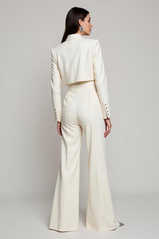 Ivory Peak Lapel Satin 2 Piece Long Sleeves Business Suits with Belt