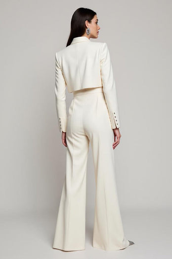 Ivory Peak Lapel Satin 2 Piece Long Sleeves Business Suits with Belt
