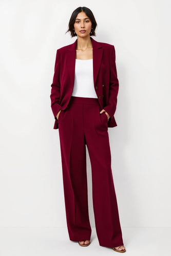 Burgundy Notched Lapel Satin 2 Piece Business Suits with Pockets
