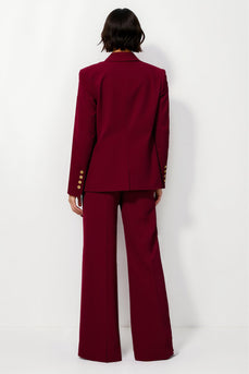 Burgundy Notched Lapel Satin 2 Piece Business Suits with Pockets