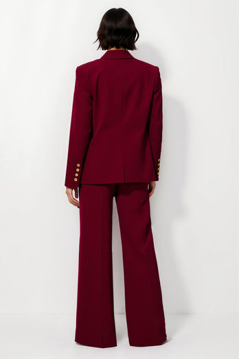 Burgundy Notched Lapel Satin 2 Piece Business Suits with Pockets