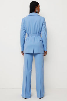 Blue Notched Lapel 2 Piece Satin Business Suits with Pockets
