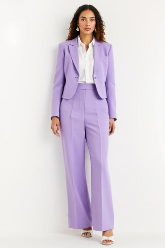 Purple 2 Piece Peak Lapel Satin Flare Leg Business Suits