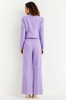 Purple 2 Piece Peak Lapel Satin Flare Leg Business Suits