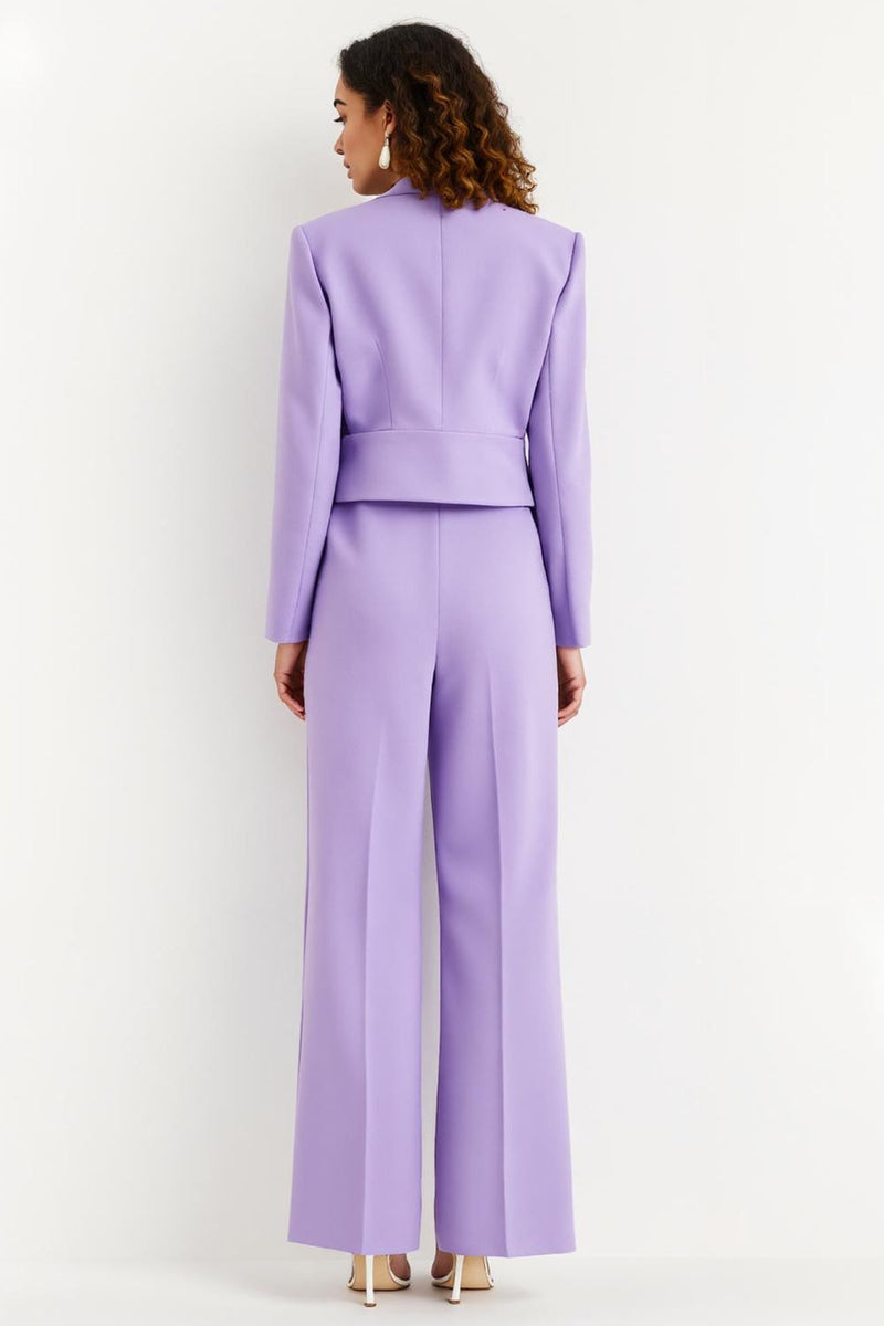 Load image into Gallery viewer, Purple 2 Piece Peak Lapel Satin Flare Leg Business Suits