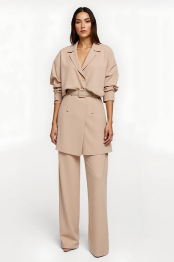 Apricot Wide Leg Notched Lapel 2 Piece Business Suits with Belt