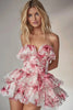 Load image into Gallery viewer, Pink Floral Tiered Strapless Short Homecoming Dress with Ruffles