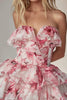 Load image into Gallery viewer, Pink Floral Tiered Strapless Short Homecoming Dress with Ruffles
