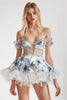 Load image into Gallery viewer, Sparkly White and Blue Floral Corset Short Homecoming Dress with Keyhole
