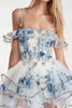 Load image into Gallery viewer, Sparkly White and Blue Floral Short Corset Homecoming Dress with Ruffles