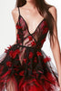 Load image into Gallery viewer, Sparkly Black and Red Floral Corset Short Homecoming Dress with Ruffles