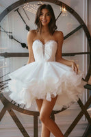 Load image into Gallery viewer, White Sweetheart Short A Line Homecoming Dress with Ruffles