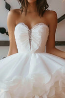 Load image into Gallery viewer, White Sweetheart Short A Line Homecoming Dress with Ruffles