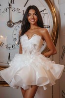 Load image into Gallery viewer, Sweetheart White Tiered Organza Short Homecoming Dress with Ruffles