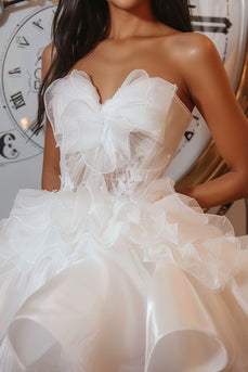 Sweetheart White Tiered Organza Short Homecoming Dress with Ruffles