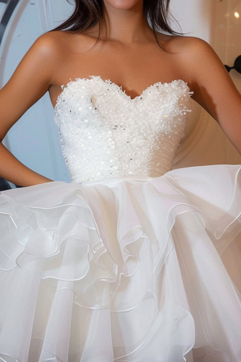 Load image into Gallery viewer, Sparkly White Sweetheart Ruffled Short Homecoming Dress with Sequins