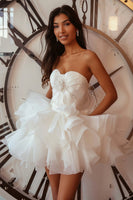 Load image into Gallery viewer, Sweetheart White Ruched Short Homecoming Dress with Ruffles