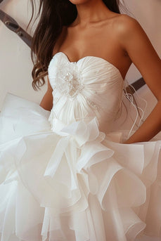 Sweetheart White Ruched Short Homecoming Dress with Ruffles
