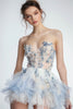 Load image into Gallery viewer, Sparkly White and Blue Floral Short Ruffled Homecoming Dress with Beading