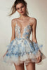 Load image into Gallery viewer, Sparkly White and Blue Ruffled Floral Short Homecoming Dress with Beading