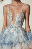 Load image into Gallery viewer, Sparkly White and Blue Ruffled Floral Short Homecoming Dress with Beading