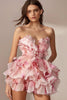 Load image into Gallery viewer, Strapless Pink Floral Tiered Short Homecoming Dress with Ruffles