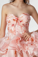 Load image into Gallery viewer, Pink Floral Sweetheart Ruched Short Homecoming Dress with Ruffles