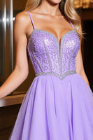 Load image into Gallery viewer, Sparkly Purple A Line Short Tulle Homecoming Dress with Beading