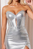 Load image into Gallery viewer, Sparkly Silver Short Tight Metallic Corset Homecoming Dress with Beading