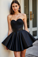 Load image into Gallery viewer, Sparkly Black Sweetheart Short Satin Homecoming Dress with Beading