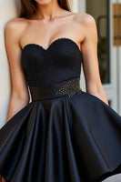 Load image into Gallery viewer, Sparkly Black Sweetheart Short Satin Homecoming Dress with Beading