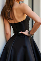 Load image into Gallery viewer, Sparkly Black Sweetheart Short Satin Homecoming Dress with Beading