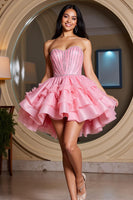 Load image into Gallery viewer, Sparkly Pink Short Sweetheart Ruffles Homecoming Dress with Beaded