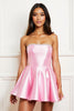 Load image into Gallery viewer, Sparkly Pink Strapless Satin Beading Homecoming Dress with Short