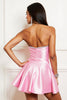 Load image into Gallery viewer, Sparkly Pink Strapless Satin Beading Homecoming Dress with Short