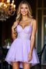 Load image into Gallery viewer, Sparkly Purple Corset Short Tulle Homecoming Dress with Beading