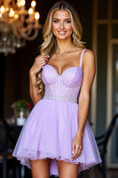 Load image into Gallery viewer, Sparkly Purple Corset Short Tulle Homecoming Dress with Beading