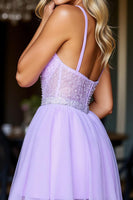 Load image into Gallery viewer, Sparkly Purple Corset Short Tulle Homecoming Dress with Beading
