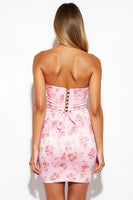 Load image into Gallery viewer, Pink Floral Strapless Short Tight Satin Homecoming Dress