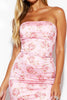 Load image into Gallery viewer, Pink Floral Strapless Short Tight Satin Homecoming Dress