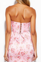 Load image into Gallery viewer, Pink Floral Strapless Short Tight Satin Homecoming Dress