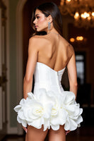 Load image into Gallery viewer, White Floral Strapless Short Tight Satin Homecoming Dress