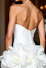 Load image into Gallery viewer, White Floral Strapless Short Tight Satin Homecoming Dress